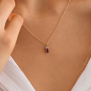 10K Tiny Ruby Pendant, Dainty initial Jewelry, 14K Solid Gold Ruby Necklace