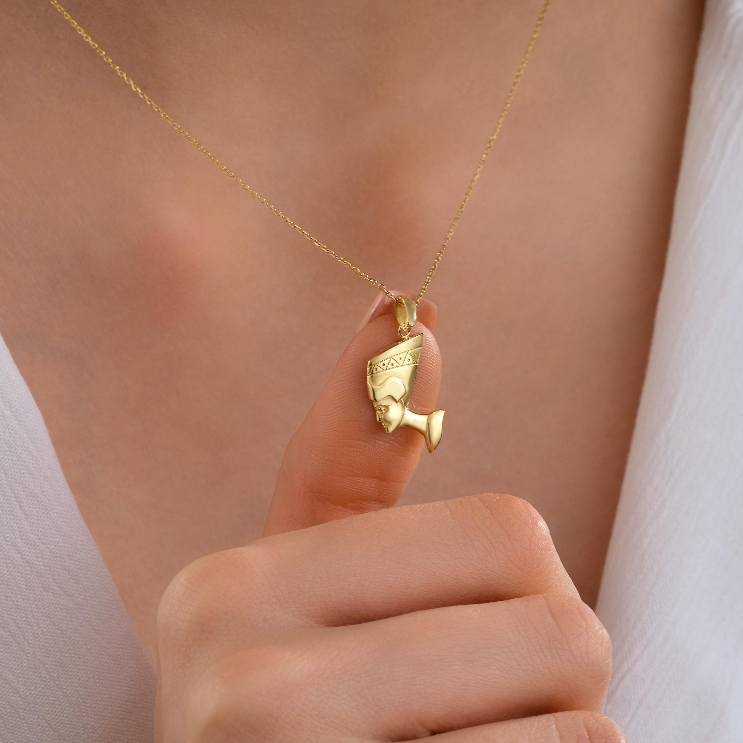 Buy 10k Nefertiti Online In India - Etsy India 10k yellow Gold tiny Egyptian queen Nefertiti head Pendant 1.5\
