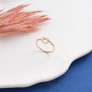 Knot Ring, Dainty initial Heart Knot Ring, 14K Solid Gold Love Ring, Minimalist Real Gold Knot Ring, Summer Jewelry, Birthday Gift