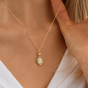 Colar de letras de ouro 14K, pingente personalizado, colar de letras de ouro maciço 14K, pingente vintage de ouro amarelo, colar de letras iniciais delicadas