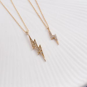 14K Gold Lightning Bolt Pendant, Handmade Thunder Bolt Pendant, 14K Real Gold Celestial Necklace, Minimalist Sparkly Lightning Bolt Necklace