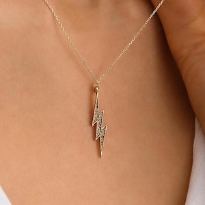 14K Gold Lightning Bolt Pendant, Thunder Bolt Pendant, 14K Solid Gold Celestial Necklace, Minimalist Lightning Necklace, Summer Jewelry