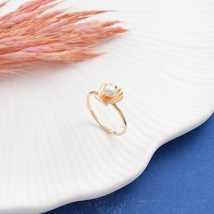 Pearl Ring, Dainty initial Shell Pearl Ring, 14K Solid Gold Shell Ring, Tiny Shell Pearl Ring, Handmade Real Gold Pearl Ring, Summer Jewelry