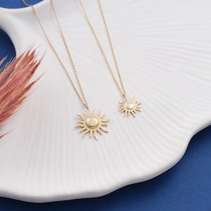 14K Gold Sun Necklace, Dainty Custom Sunshine Pendant, 14K Solid Gold Celestial Necklace, Handmade Yellow Gold Sun Pendant, Summer Jewelry