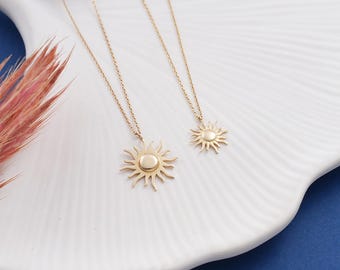 14K Gold Sun Necklace, Dainty Custom Sunshine Pendant, 14K Solid Gold Celestial Necklace, Handmade Yellow Gold Sun Pendant, Summer Jewelry