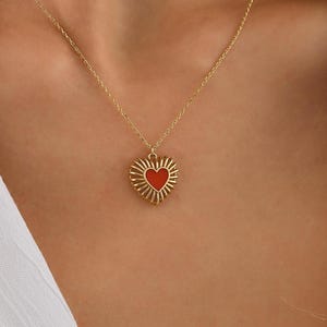 14K Gold Heart Pendant, Dainty initial Heart Necklace, 14K Solid Gold Anniversary Necklace, Handmade 3D Heart Pendant, Summer Jewelry