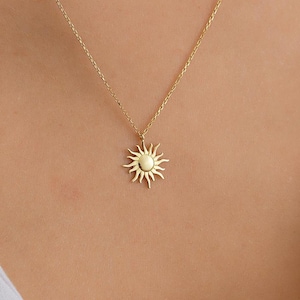 Tiny Sun Necklace, 14K Solid Gold Sun Necklace, Dainty initial Celestial Necklace, Minimalist Sun Pendant, Sunshine Necklace, New Years Gift