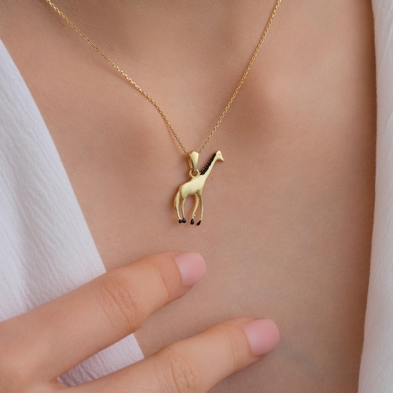 14K Solid Gold Giraffe Necklace, Dainty Custom African Animal 