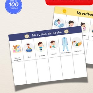 Tablero de Rutinas y Hábitos noche, día, Plantilla Imprimible, Planificador Infantil, Español, Descarga Digital, Educación, montessori