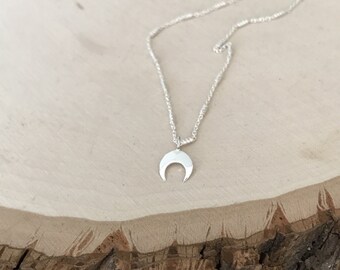 Sterling Silver Crescent Moon Choker . Dainty. Minimalist. Bar chain. Delicate. Unique charm. Half moon. Boho chic   Gift.