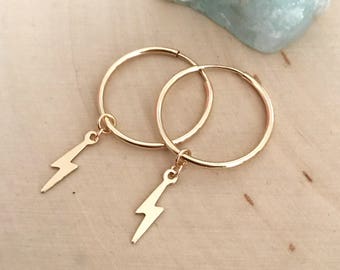Lightning Bolt Gold Endless Hoop Earrings