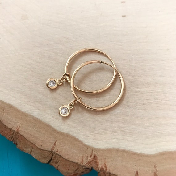 Best Seller! 14k Goldfilled 20mm Endless Hoop Earrings with Daimond Look (cubic zirconia) drops