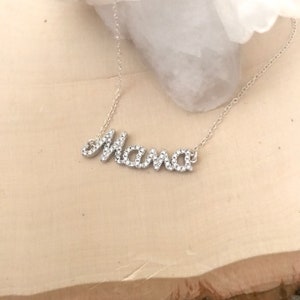 Diamond Look Mama Necklace. Cubic Zirconia and Sterling Silver