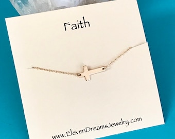 FAITH Gold Sideways Cross Necklace