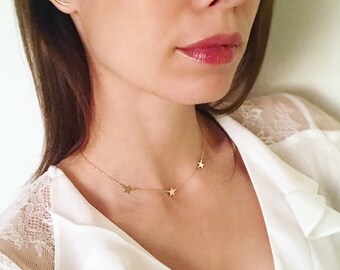Lucky Stars Charm Necklace . Choker. Dainty. Star. Hypoallergenic.  (14k goldfill or Sterling Silver.)