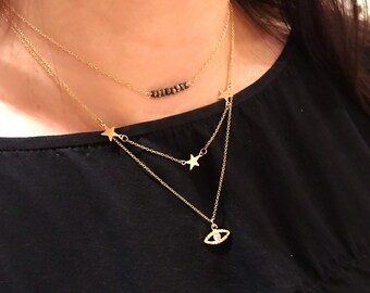 3 necklace set! STARRY EYED Gold Necklace Layering Set (evil eye, star, pyrite)