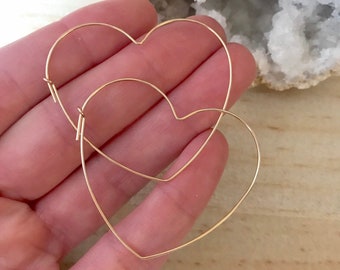 Large Gold or Silver Heart Hoop Earrings (hypoallergenic - 14k goldfilled or sterling silver)