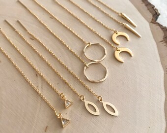 Essential Gold Threader Charm Earrings - hypoallergenic