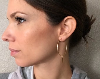 Sophia Gold Spike Endless Hoop Earrings - 45mm large