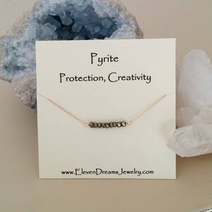 Pyrite bar necklace. Gemstone bar necklace. Meaning. Creativity. Protection. Gift. Spiritual. Minimalist. Pyrite gemstone.