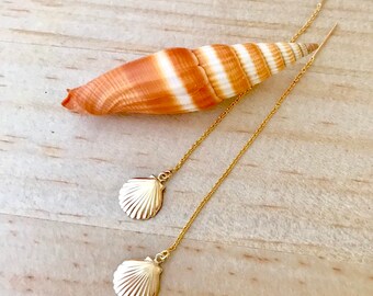 Gold SEASHELL Threader Earrings - Hypoallergenic