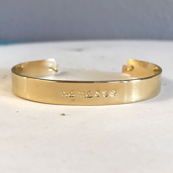 Namaste Hand Stanped Gold Cuff Spiritual Jewelry With