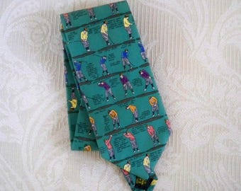 Vintage Accessory Golf Necktie "The Golf Lesson" Silk Necktie Made in USA Mark, Fore & Strike