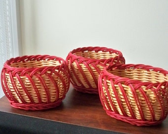 Vintage Red Basket Set Three Small Baskets Ready to Fill