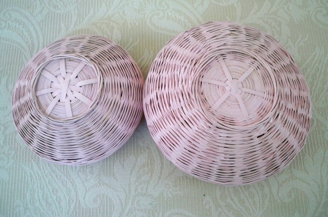 Vintage Home Storage Decor Pink Basket Set of Two Baskets Etsy
