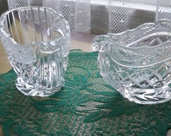 Vintage Christmas Serving Pressed Glass Holly Sleigh Sugar and Creamer Set