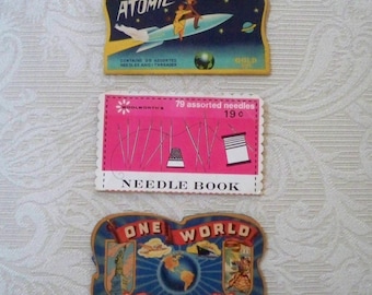 Vintage Collectible Sewing Ephemera Needle Packets Atomic One World Woolworth's 1940 - 50