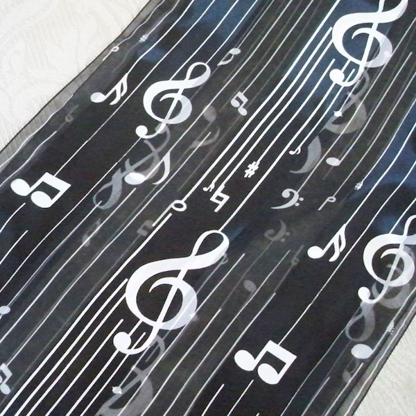 Vintage Accessory Women's Scarf Music Clef Design  Music Lover Scarf