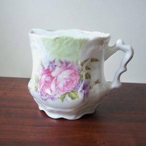 Antique Victorian Peony Flower Porcelain Shaving Mug with Soap Rest