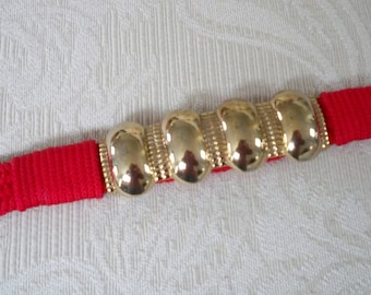 Vintage Accessory Women's Stretch Red Colorful Belt Brass Accents and Clasp Hook