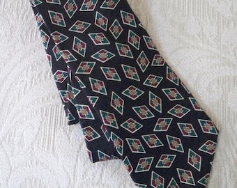 Vintage Accessory Necktie Brooks Brothers Silk Necktie Black Geometric Design Made in USA