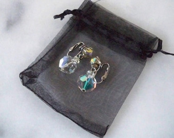 Vintage Jewelry Aurora Borealis 1960's Clip On Drop Earrings