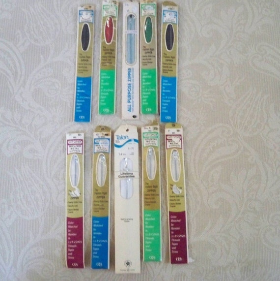 Vintage Sewing Supply New in Package Ten Metal Zippers J. & P. Coats and Talon