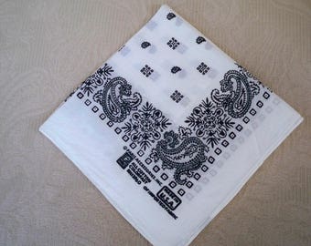 Vintage Accessory Scarf Collectible Bandana White & Black Design Made in USA Cotton Scarf