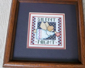 Vintage Christmas Decor Wall Hanging Cross Stitch "Silent Night" Angel