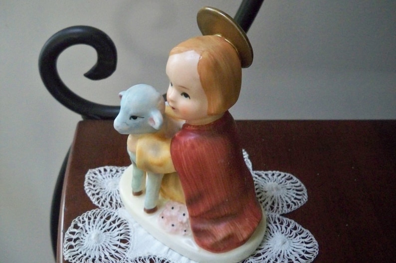 Vintage Collectible Figurine Lefton Young Saint and Lamb Hand Painted