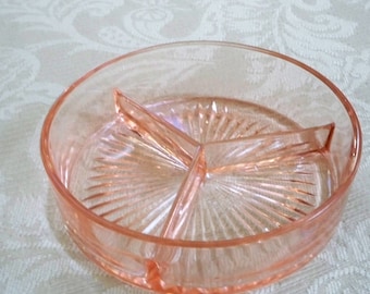 Vintage Home Dining Pink Glass Depression Glass Divided Dish