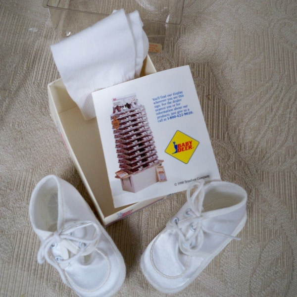 Vintage White Baby Christening Shoes and Socks Size 1 Original Box