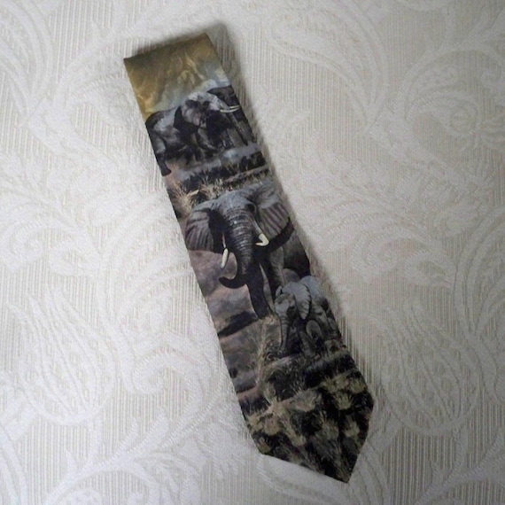 Vintage Accessory Silk Necktie Elephant Endangered Species from Wembley Made in USA