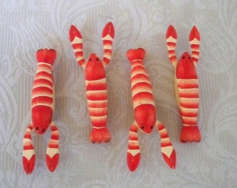 Four Dansk Wood Lobster Napkin Rings Beach Table Decor