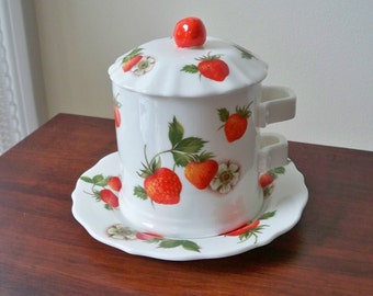 Vintage Serving  Bone China Strawberry Lane Jam Jelly Server from MANN 1981