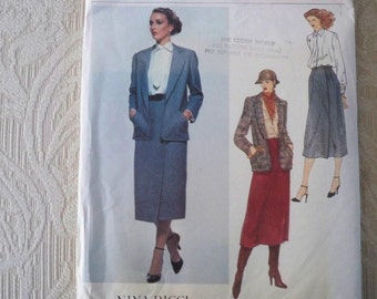 Patrón de costura vintage Vogue n.° 2021 Nina Ricci - Chaqueta, blusa, falda con lazo, talla 10