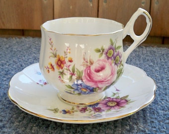Vintage Serving Lefton Bone China Teacup and Saucer Made in England Flowers