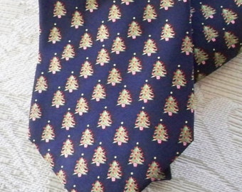 Vintage Holiday Accessory Silk Necktie Christmas Tree Necktie Alynn Made in USA