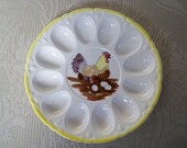 Vintage Ceramic Serving Deviled Egg Dish with Hen and Eggs