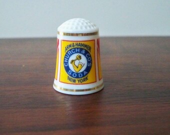 Vintage Porcelain Thimble Arm & Hammer Soda Country Store Series 1980